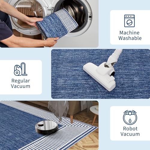 GarveeHome Area Rug 10x13 Modern Bordered Large Living Room Area Rug Washable Bedroom Throw Carpet with Rubber Backing Low Pile Stain Resistant Contemporary Rug for Dining Room Home Office, Blue - Image 6