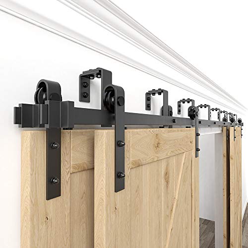 Winsoon 12Ft Sliding Bypass Barn Wood Door Hardware 8 Rollers Kit System Bending Design Wall Mount Bracket Fit 4 Wooden Doors #TOP2