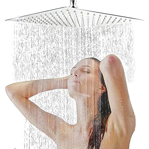 Rainfall Shower Head Brushed Nickel 12 Inch Large Square Shower Bathroom Head, Ultra-Thin Luxury Spa Experience High Pressure Full Body Cover Water Saving Chrome Finish (10" Square Shower Head) Cover