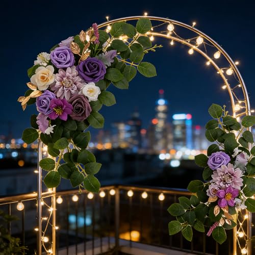 Arche de mariage en soie violette décor fleuri de grand format - 6