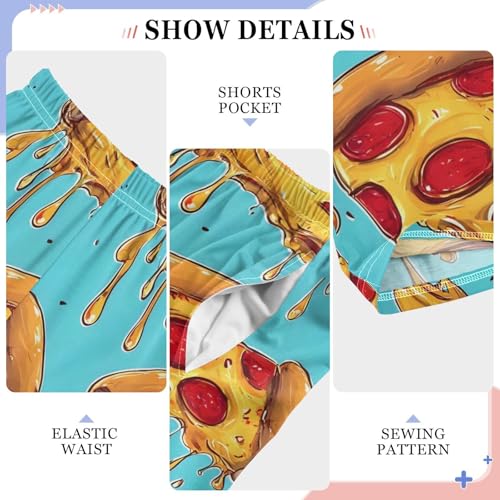Cartoon Pizza Slices Blue Pajama Pants Long Sleep Pant Soft PJ Bottoms Sleepwear4