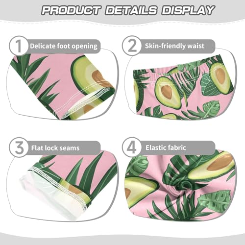 Wusikd Avocado Girls' Leggings Toddler Doodles Tropical Leaves Pink Kids Yoga Pants Dance Active Tights 4T3