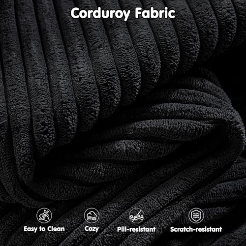 ovios 104" Cloud Sectional Couch with L-Shape Chaise,Modern Modular Sofa with Deep Seat, Upholstered Couches for Living Room Bedroom,No Assembly Required, Black (Corduroy Fabric)