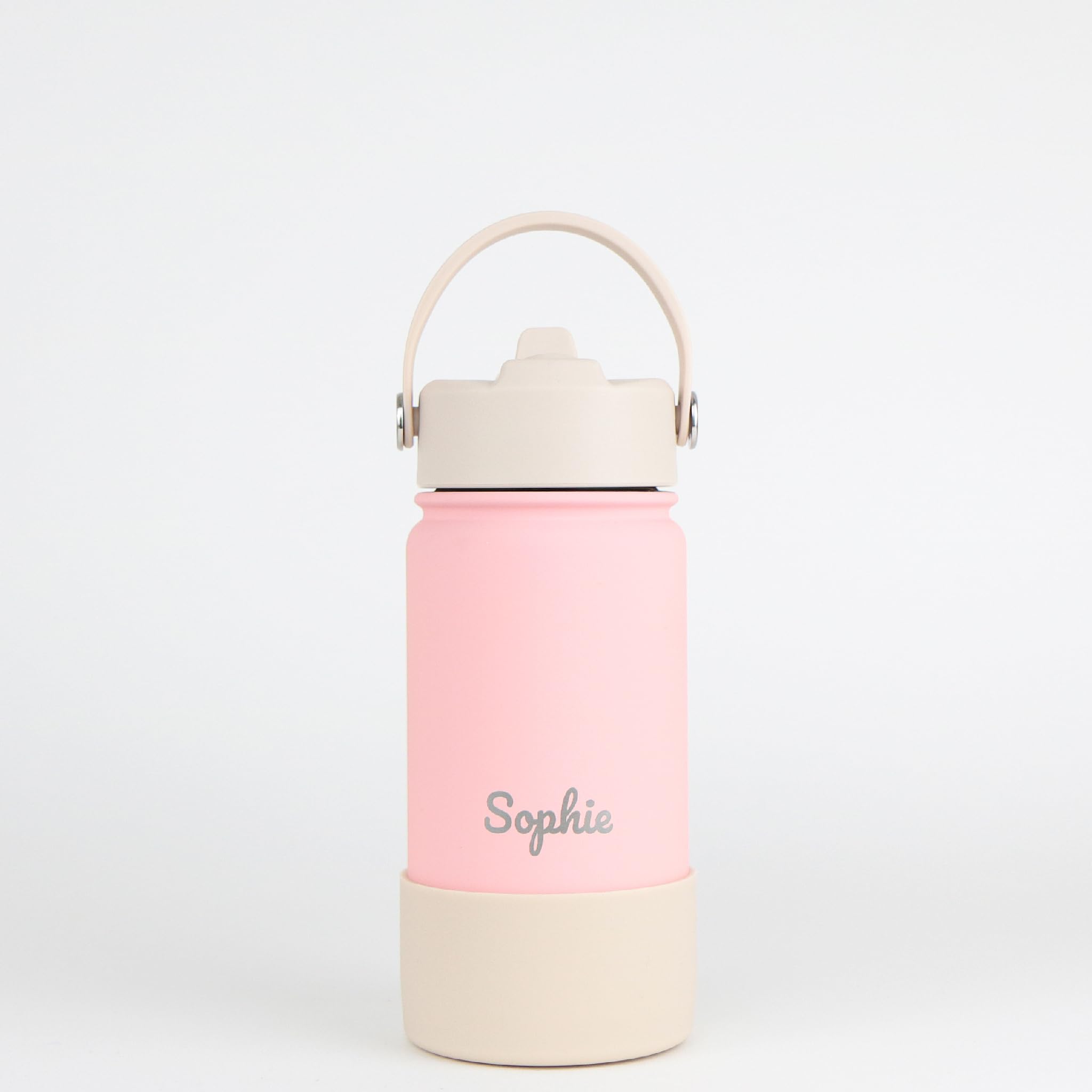 cribstar Personalised Water Bottle, Insulated Stainless Steel, Straw Lid, Laser Engraved Name, BPA Free, Leakproof (Peach [Horizontal Engraving], 14oz/400ml) — image 1