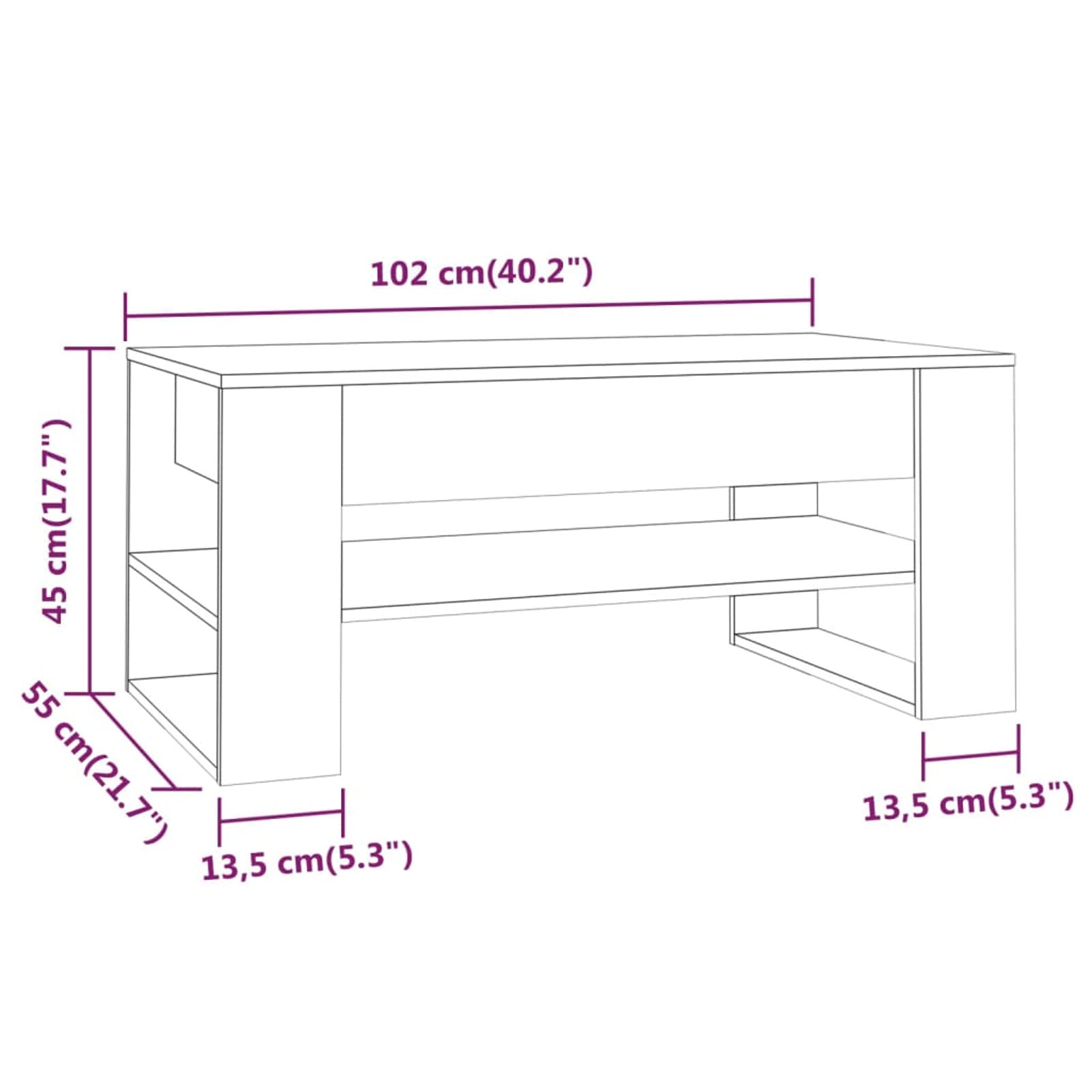 Homgoday Tavolino da caffè bianco 102 x 55 x 45 cm, in legno ingegnerizzato, tavolino da tè per soggiorno, sala d'accoglienza degli ospiti, camera da letto e mobili da ufficio