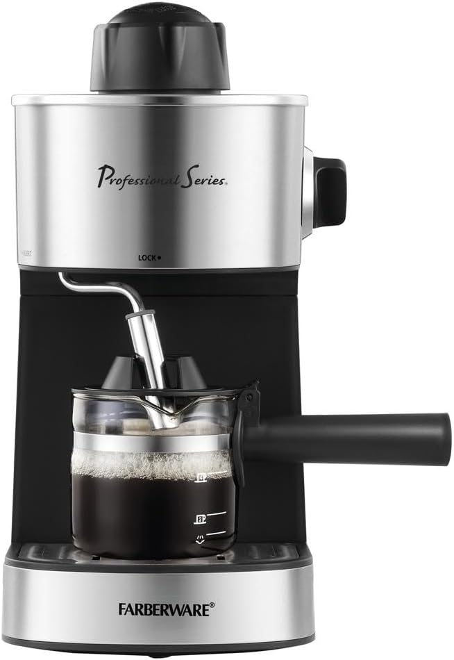 4-Cup Espresso Maker with Milk Frother, 4-Bar Pressure, Die-Cast Boiler