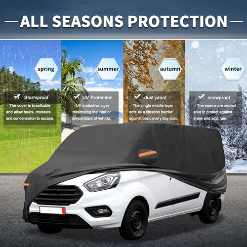 Image of X AUTOHAUX Car Cover Outdoor Waterproof Sun Rain Snow Hail Protection with Left Side Door Zipper Aluminum Film for Ford Transit
