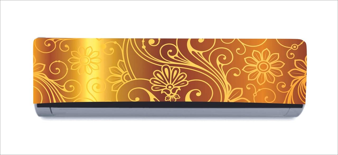 dreamkraft decorative yellow flowers leaves with dark yellow background ac sticker (multicolor pvc vinyl 30cm x 91cm) decorative ac sticker