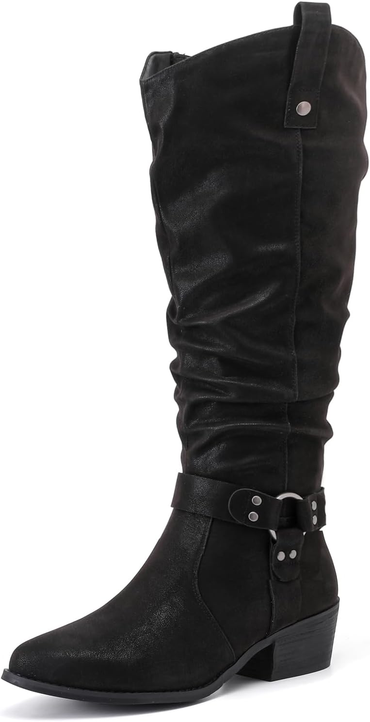 Luoika Women’s Extra Wide Calf Knee High Boots, Wide Width Slouchy Knee-High Boots Low Stacked Heel Winter Fall Plus Size Boots.