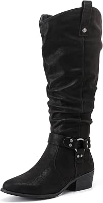Luoika Women's Extra Wide Calf Slouchy Boots, Wide Width Mid Calf Flat Heel Boots For Women., Black 403, 11 Wide Price In Saudi Arabia | Amazon Saudi Arabia