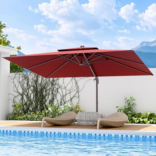 Image of THESHELTERS - Premium Garden Umbrella 360 Degree Rotating Stylish and Durable Outdoor Garden Umbrella with Heavy-duty Water Base (95Kgs)- Patio and Lawn Umbrella, 2.5x2.5m Big Size Outdoor Umbrella with Stand