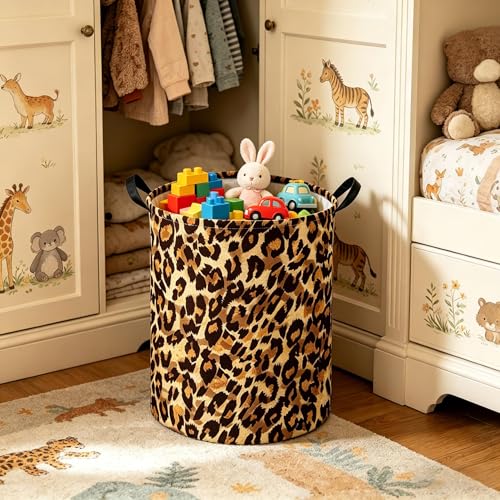Image of Kids Laundry Basket,Leopard pattern hamper,Nursery Hampers,Waterproof folding Storage Bin with handle,Clothes Organizer Baskets,kid Room Decor(Leopard pattern)