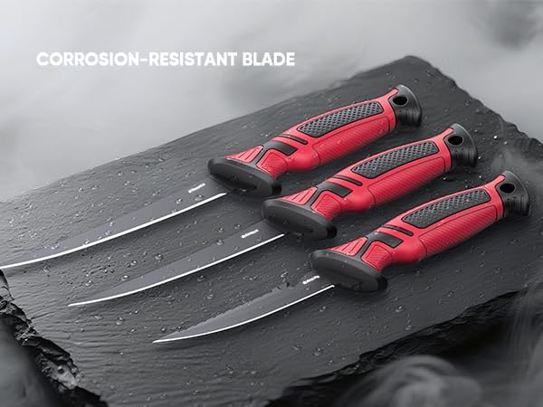 Fillet Knife and Bait Knife Set Performance 5"-6"-7" G4116 German Flex Razor Sharp Stainless-Steel Blade with Sheath for Filleting and Boning, Pro Fishing Gear and Equipment Tools, Cool Fishing Gift for Men (Black-Red) - Image 4