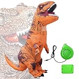 OUHEOEKR Stand Up Adult Dinosaur Inflatable Costume, Halloween Cosplay Party Christmas Inflatable Dinosaur Costume, Adult Inflatable Dinosaur Costume (Orange)
