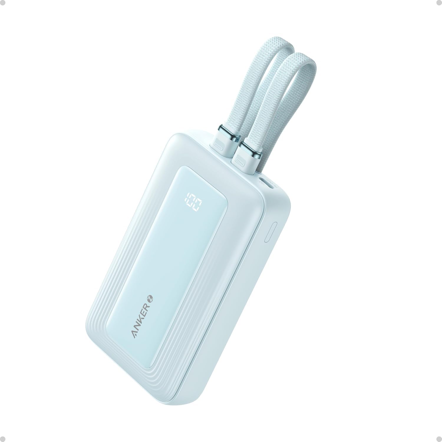 Anker Zolo Power Bank, 10,000Mah 30W Max Fast Portable Charger With Built-In USB-C And Mfi Certified Lightning Cables, USB-C&A, Battery Pack For iPhone 16/15 Series, Macbook, Galaxy, Green