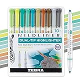Zebra Pen Mildliner Dual-Tip Highlighter Set, Broad and Fine Tips, No Bleed, Ideal for Bible Highlighting, Journaling, Note-Taking and School Supplies, Assorted Rainforest Ink Colors, 10-Pack (78401)