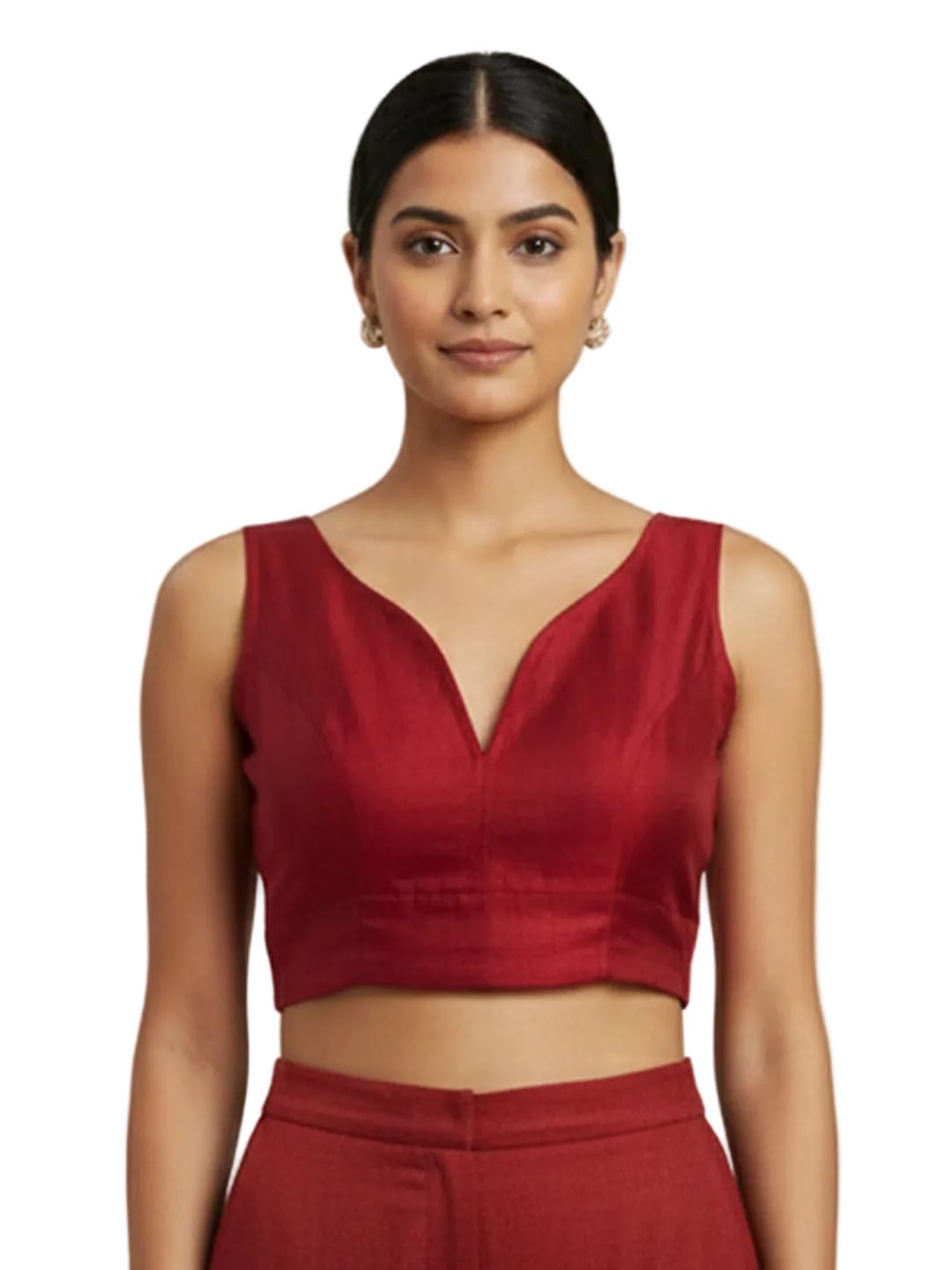 thevasa Women's Dupion Raw Silk Scarlet Sweetheart Neck Padded Blouse-picture-13