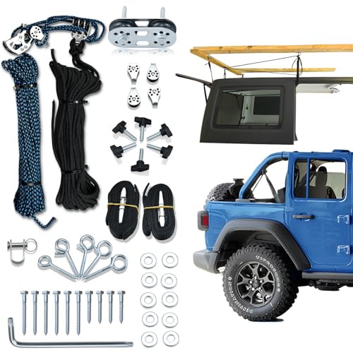 Hard Top Removal Lift for Jeep Wrangler Top Lift Hoist for Jeep JL JK and Ford Supports 8-16 ft. Ceiling Safe Anti-Drop System Effortless Operation Roof Lift