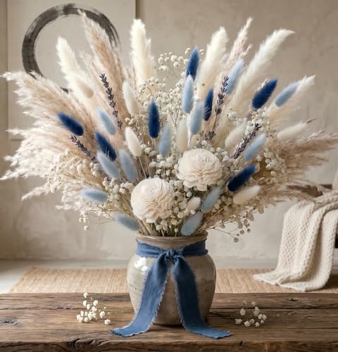 Set de Ramo de Flores Secas Boho 87 Piezas Azul y Blanco miniatura 5