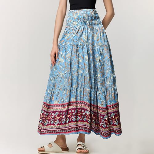 Skirts for Women High-Waist Printed Skirt Elastic-Waist Midi Women's Trend Summer and Fall Beach Dress2