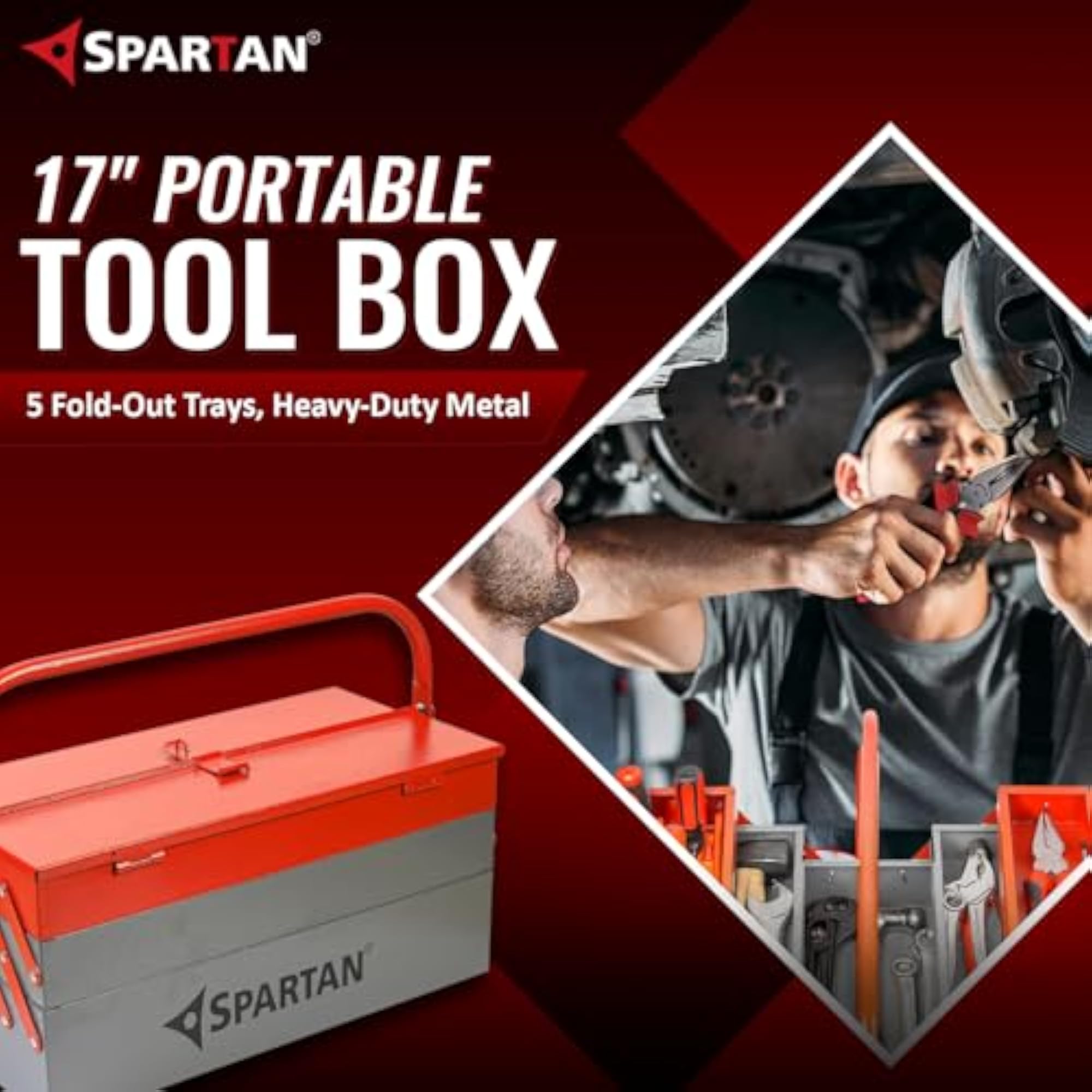 17 Inch Portable Metal Tool Box with Trays
