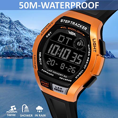 Image of V2A STEPO 50 Lap Memory 5ATM Waterproof Unisex Fitness Sports Watch with Step Counter Stop Watch and Countdown Timer (Black-Grey)