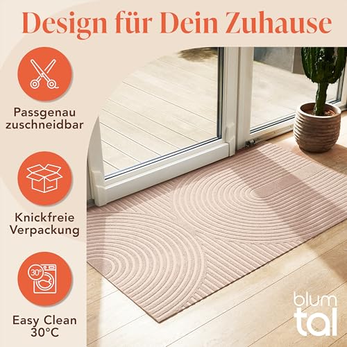 Blumtal Fußmatte 40x60 cm - rutschfeste Schmutzfangmatte - Fußabtreter mit Muster - Fußmatten Haustür - Türmatte aus Polyester - Fußmatte innen/Schmutzfangmatte außen - Fußabstreifer Beige