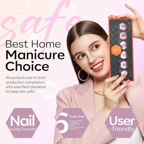 Image of modelones Jelly Nail Polish Set 6 Colors, Milky White Pink Sheer Nude Quick Dry Mini Nail Lacquer Kit, Translucent Clear Transparent Peach Shimmer Manicure DIY Nail Art Spring Gift for Women Girls