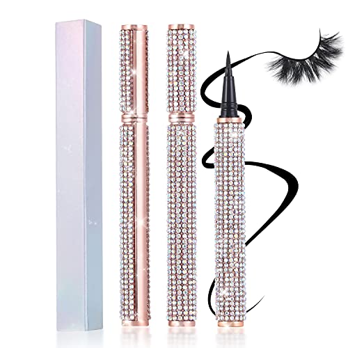 Upgraded Self-adhesive Eyeliner, 2 in 1 Eye Liner Pen, Diamond Bling Glitter Liquid Eyeliner, No Glue Non Magnetic, Eye Liner for Eye Makeup and Wear Normal False Eyelashes Style B-blcak