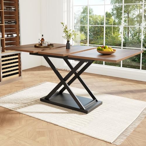 KOMHTOM Table à Manger Extensible(120-160 × 80 cm), Table de Cuisine, Dining Table, Pieds en Fer Croisés Noirs, Peut Accueillir 6 à 8 Personnes, pour Cuisine et...
