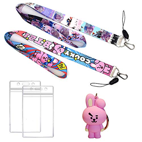 GTOTd Lanyard for Kpop Singer BTS with Cooky Keychains id Holder (2 Pack) for Keys Sting Wallet Cute Fans BT21 Merch Party Supplies for Women Man Teens Gifts