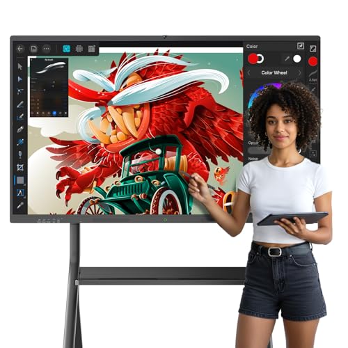 JASZDOT 65'' Smart Board, 4K UHD Interactive Touchscreen Whiteboard, Android13 Wireless Smartboard for Classroom Home Office Studio
