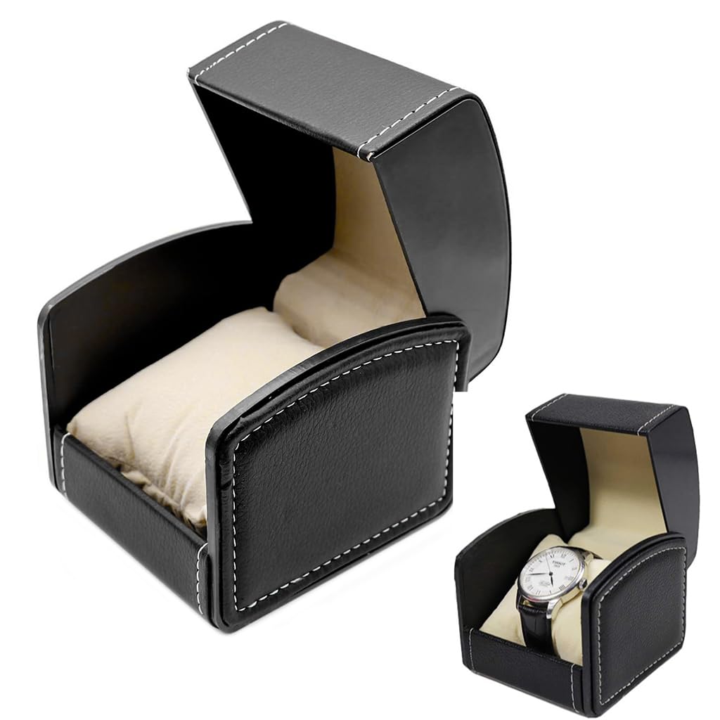 GUSTAVE® Single Watch Box Organizer Square Watch Box Organizer PU Leather Watch Box for Men Women Black Travel Watch Storage Box Organizer Portable Bracelet Jewelry Holder with Removable Cushion (B0CW5XJ2P7) Amazon Price History, Amazon Price Tracker