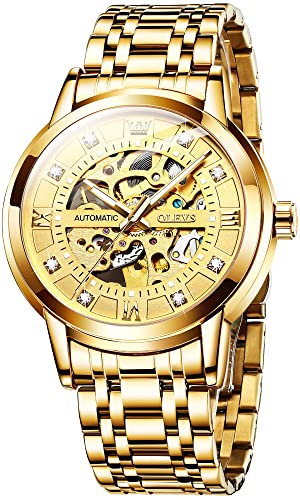 OLEVS Mens Automatic Watch Skeleton Diamond Luxury Mechanical Self Winding Dress Wrist Watch Waterproof Luminous