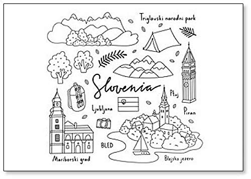 Aimant de réfrigérateur Slovénie dessiné à la main Icônes et objets illustrés Cover