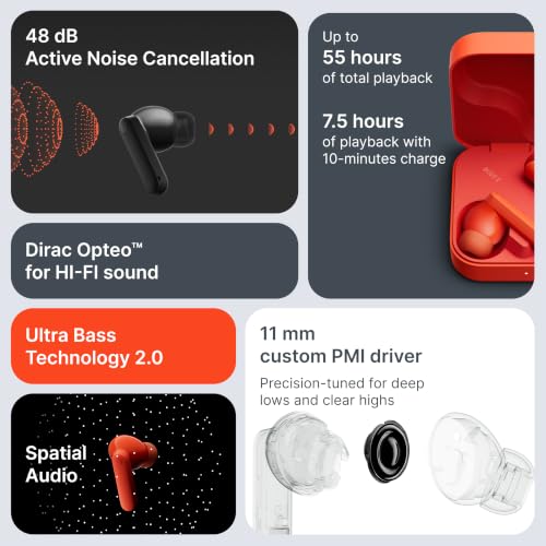 Image of CMF by Nothing Buds 2 48 dB Hybrid ANC, Ultra Bass Technology 2.0, 55 Hrs Playtime Bluetooth Headset (Orange, in the Ear)