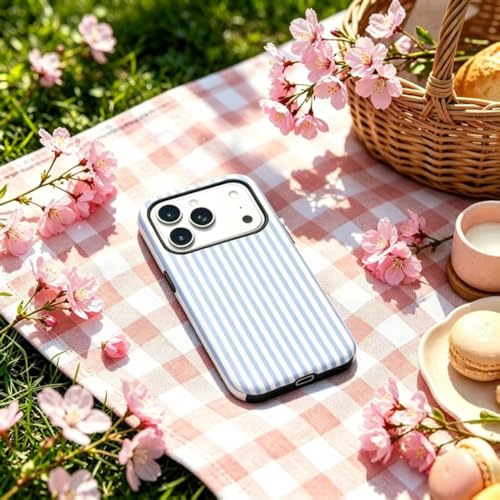 Image of for iPhone 17Pro Case Cute Phone Case,Compatible with MagSafe,Dual Layer Shockproof Protective Phone Cover,Hard Shell + Silicone Cover,Fashion Design for Women Girls,Striped Blue