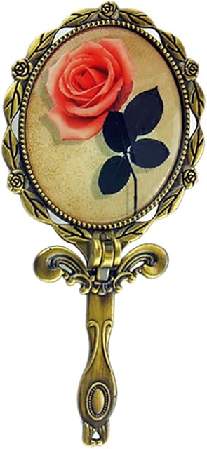 Nerien Vintage Style Rose Folding Handheld Mirror Travel Vanity Makeup Oval Mirror
