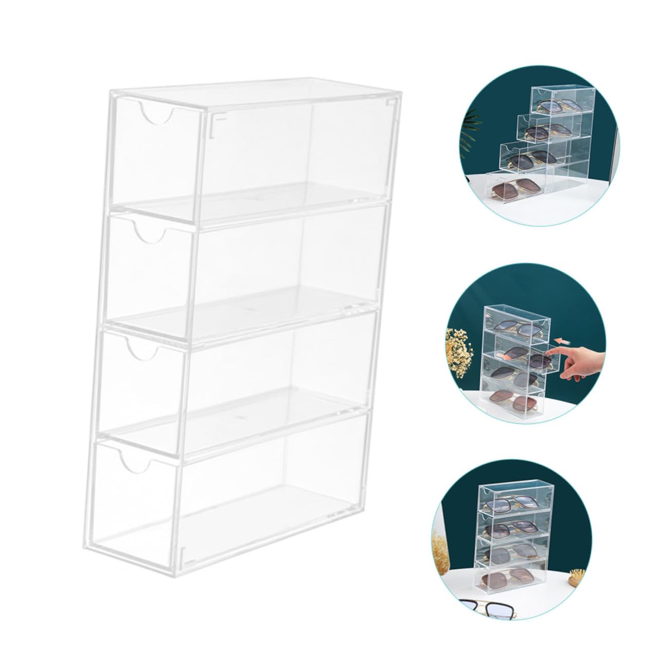 PLAFOPE Étui à Lunettes de Soleil en Acrylique Boîte de Rangement Transparente pour Lunettes Tiroir 4 Niveaux Protection Antipoussière