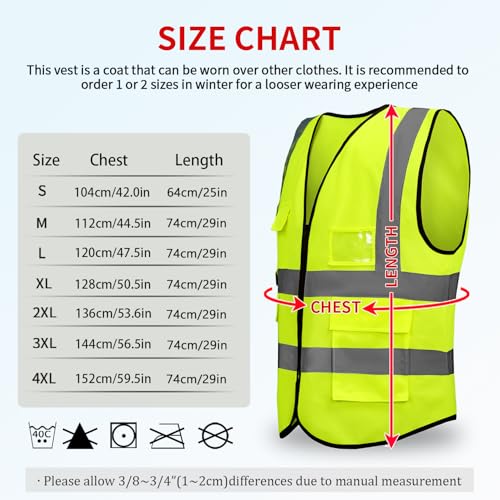 YUANVEST Sicherheitswesten Warnweste,Hohe Sichtbarkeit Reflektierende Sicherheitsweste,2-Zoll Reflektierende Streifen Hohe Sichtbarkeit Weste,Erfüllt ANSI/ISEA Standards(Gelb-L)