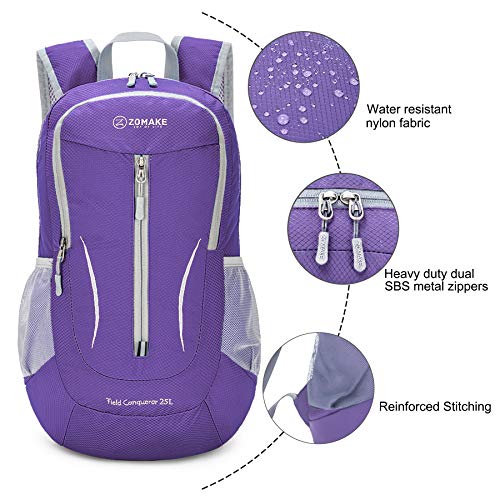 Image of ZOMAKE Ultra Lightweight Packable Backpack 25L, Foldable Hiking Backpacks Water Resistant Small Folding Daypack for Travel(Purple)