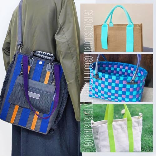 Image of 12 Rolls Cotton Webbing 1 inch 1.5 inch 2 inch Webbing Tote Strap Canvas Straps for Bags, 10 25 50 3.3 Yards Cotton Polyester Webbing