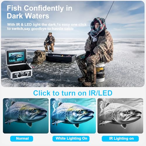 Image of Underwater Fishing Camera 7 inch HD LCD Monitor Fish Finder, 12pcs Infrared Lights Night Vision, Waterproof Fishing Camera for Ice Lake Boat Sea Kayak Fishing