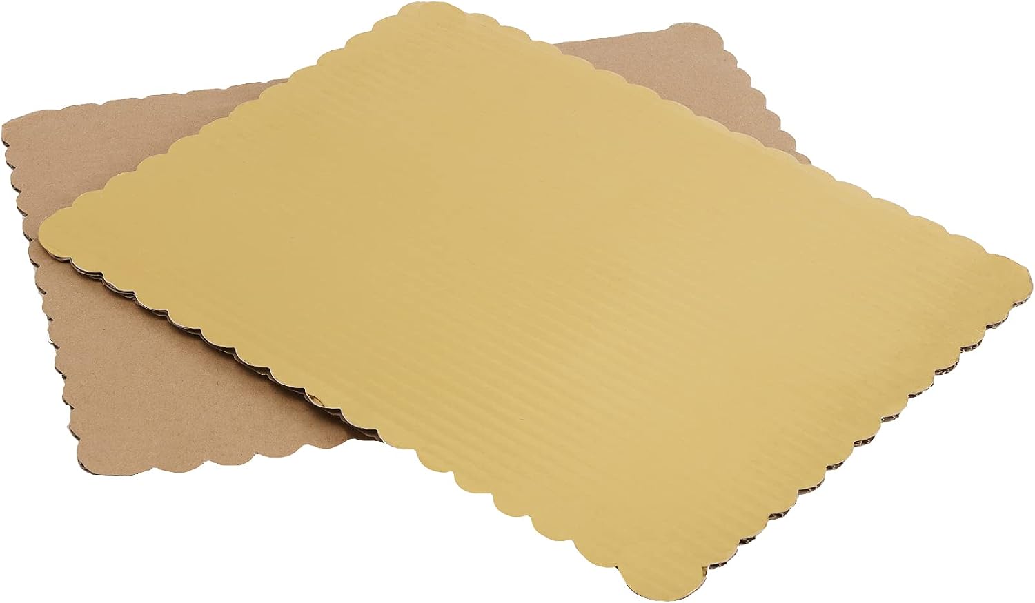 SHEUTSAN 40 Packs 14x10 Inches Gold Corrugated Cake Boards, Rectangle Laminated Quarter Cake Sheet, Grease Proof Scalloped Cardboard Base for Pizza, Desserts and Pastries