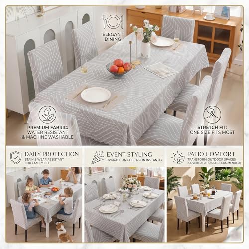 Image of Styleys Polyester Dining Rectangular Chair Cover with Table Covers for Kitchen Waterproof Dining Table Cloth (1 Table Cover + 6 Chair Cover, Complex Grey, CTSD3113)