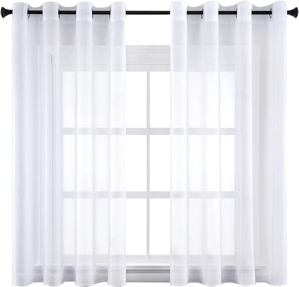 CUTEWIND 2 Unidades Cortinas Salon Visillos Translucidas de Dormitorio Matrimonio con Ojales Cortina Corta Decorativa para Ventana Comedor Cocina Habitacion Sala Cuarto 140 x 160 cm Blanco