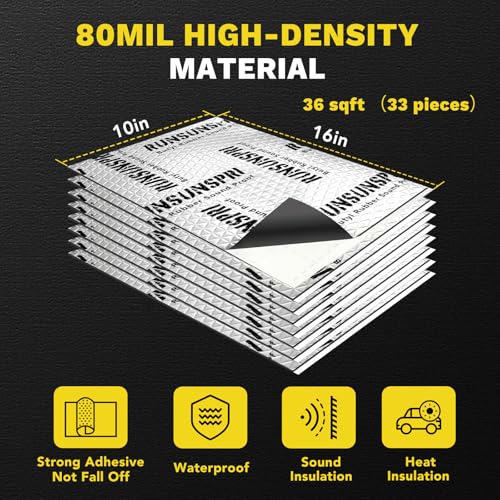 Sound Deading Material for Cars, 80mil (2mm) 36 sqft (3.4 sqm) Car Sound Deadening Mat, Butyl Automotive Sound Deadener, Noise Insulation and Vibration Dampening Material (33 pcs) by CUKWUYBY - Image 4