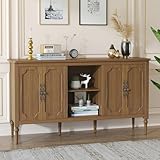 HOLTICO Cómoda con 4 puertas y armario abierto, color marrón