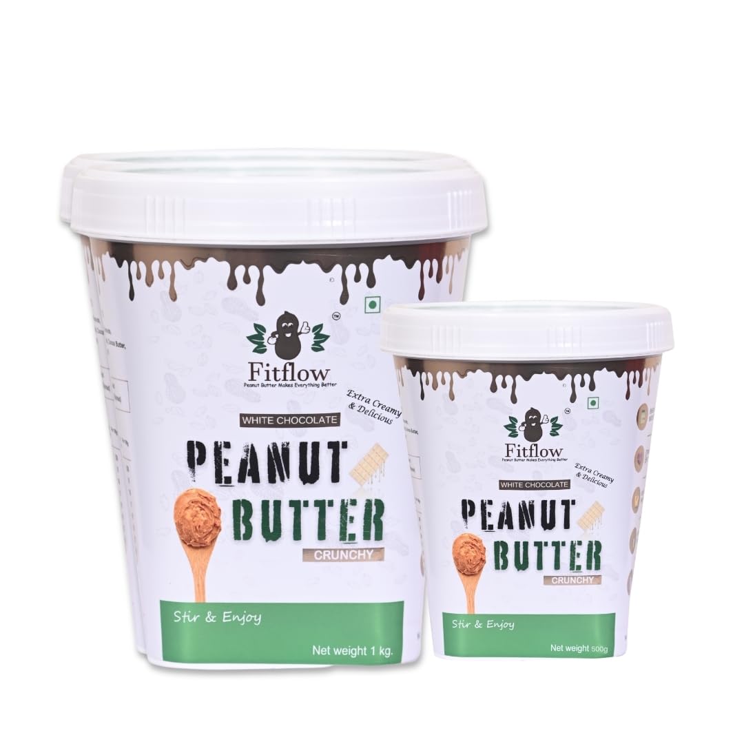 Fitflow Peanut Butter |white chocolate Crunchy | Gluten & Cholesterol Free, Nut Butter, High in Protein Spread, 100% Pure Roasted Peanuts, Zero Trans Fat (White Chocolate) (B0CSP1ZHSX) Amazon Price History, Amazon Price Tracker