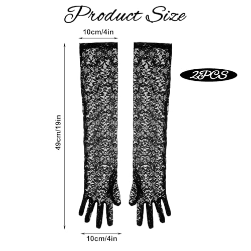 2 Pcs Lace Gloves, Long Black Gloves, Elegant Women's Elbow Long Lace Glove, Portable Exquisite Length Lacy Glove with Floral for Women Formal Costume Dinner Wedding Dancing Cocktail Party Opera2